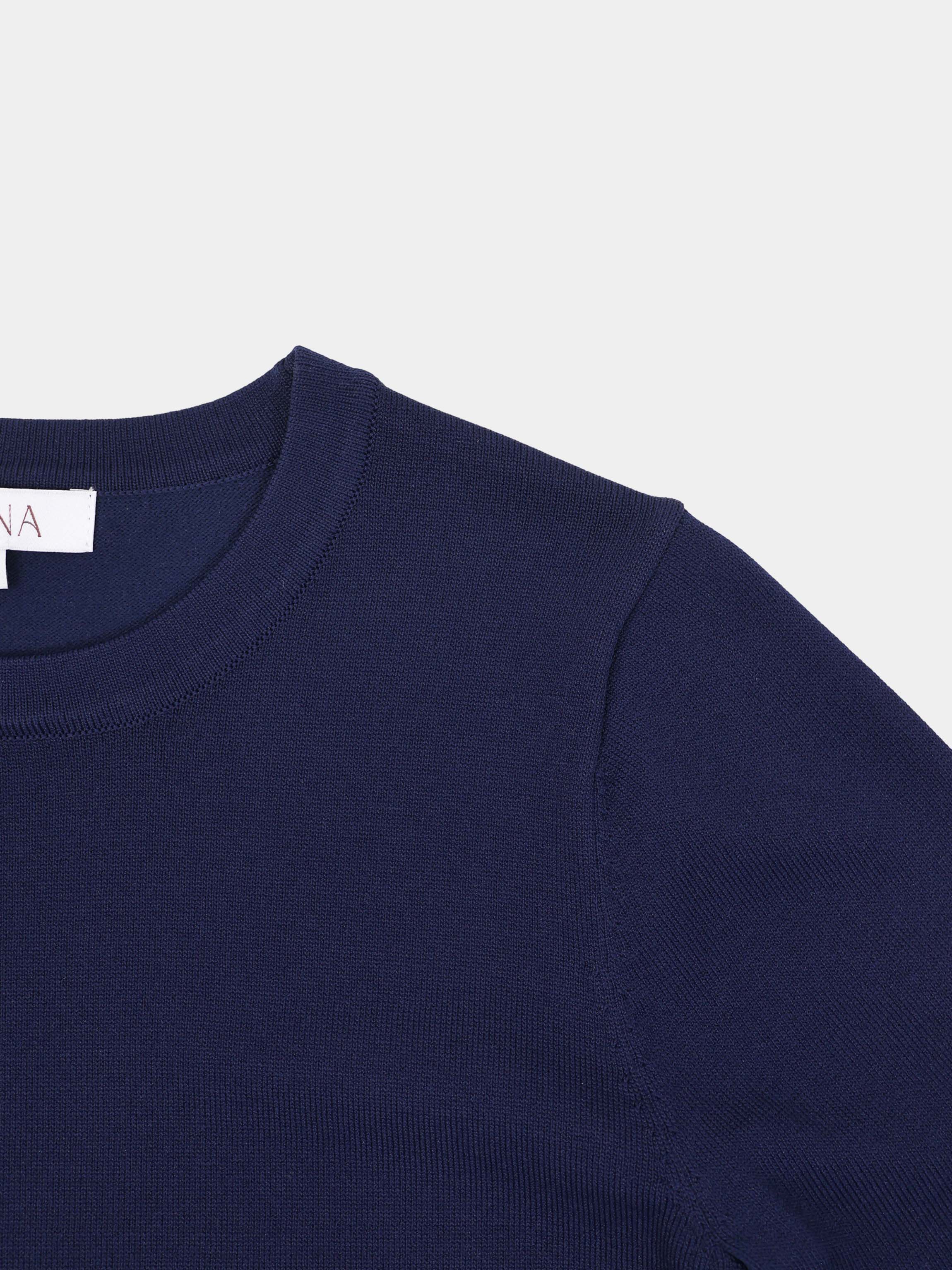 High Cuff Crew Sweater-Navy