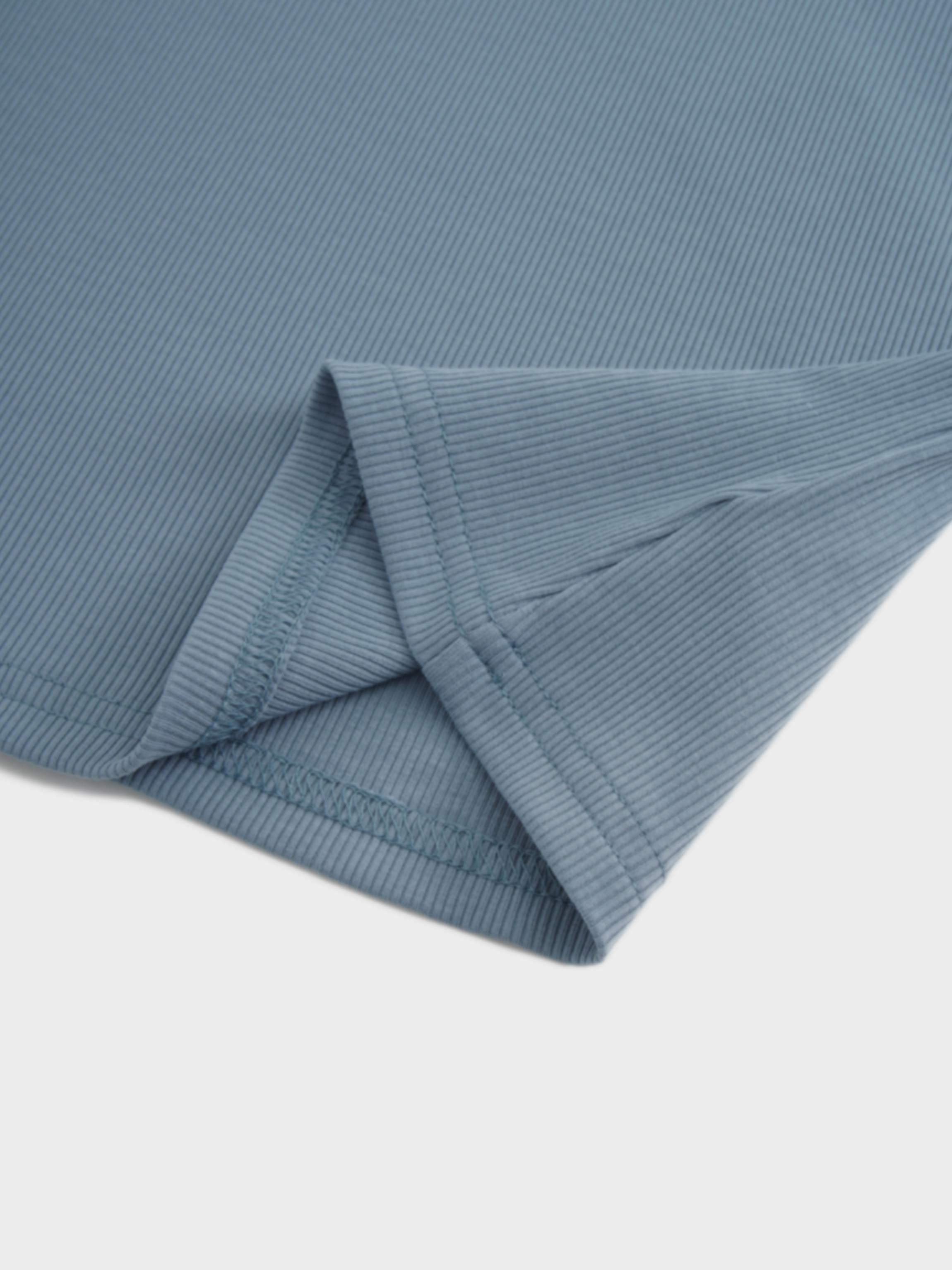 Soft Ribbed High V Tee-Dusty Blue