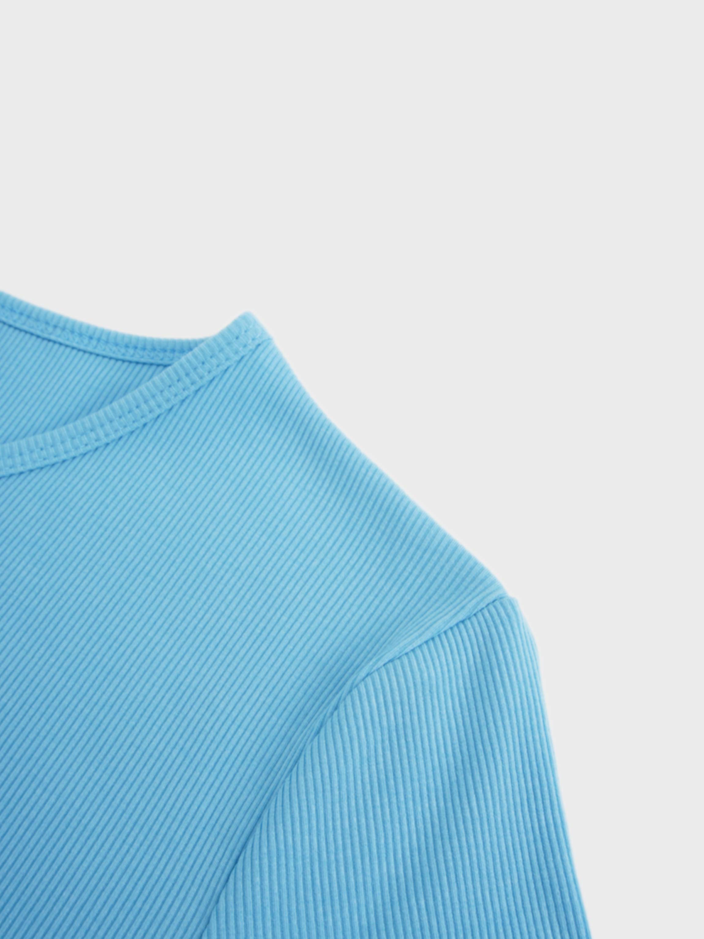 Soft Ribbed High V Tee-Sky Blue