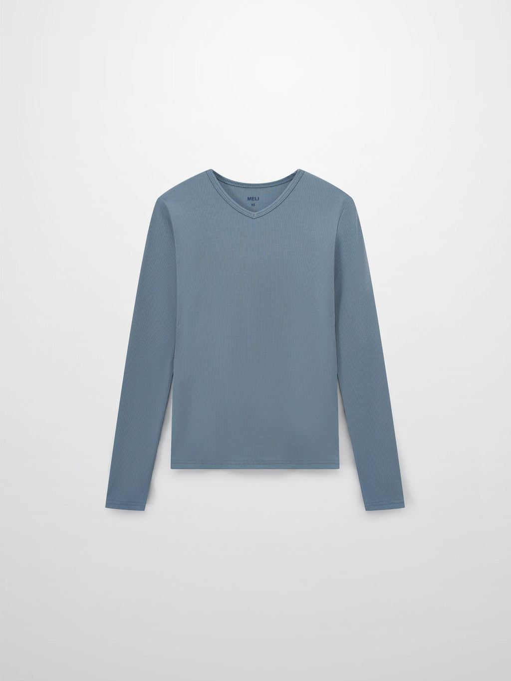 Soft Ribbed High V Tee-Dusty Blue